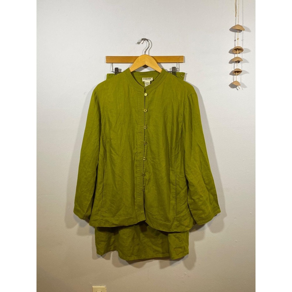 Green Bridgewater Studio Linen Skirt Set Vintage Plus 20W Women